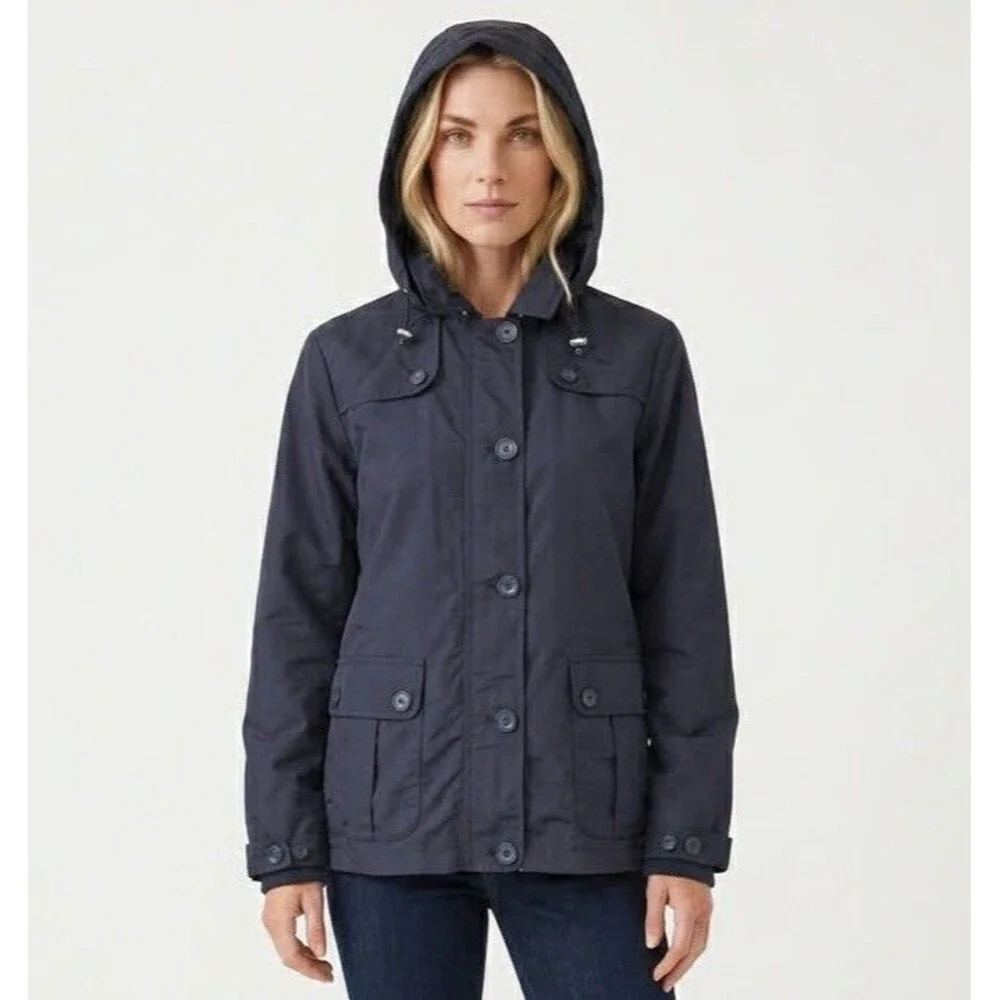 Lands’ End Women’s Hooded Rain Windbreaker Jacket Coat Small S 6-8 Navy Nylon